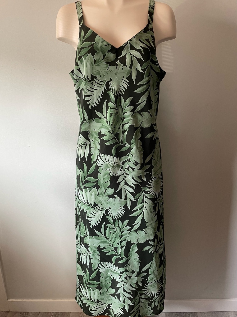 90s Y2K Vintage Northern Reflections Long Slip Dress Green Floral Tropical